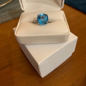 14kt White Gold Blue Topaz Diamond accents Ring